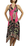 Women Halter Asymmetrical Dress Paisley Print in Pink