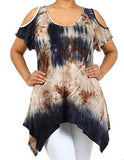 Sugar Rock Women Plus Size Bohemian Tunic Shirt Tie Dye S/s Asymmetric Hem in Navy