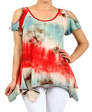 SugarRock Women Plus Bohemian Tunic Shirt Tie Dye Asymmetric Hem S/s in Red