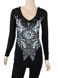 Sugar Rock Women Tunic Hoodie Shirt Tie Dye L/s Western Tribal Rhinestone Detail