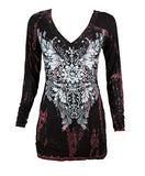 Sugar Rock Women Tunic Hoodie Shirt Tie Dye L/s Western Tribal Rhinestone Detail