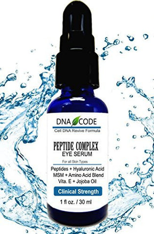 DNA CODE®-Peptide Complex Eye Serum- Peptides & Hyaluronic Acid, MSM, Organic JoJoba Oil & Vitamin EBEST for Wrinkles, Dark Circles, Pufiness & Plump,Smooth and Even Skin Tone