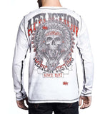 Affliction Men Tee Live Fast Skull Feather Long Slvs in White Grey Red.